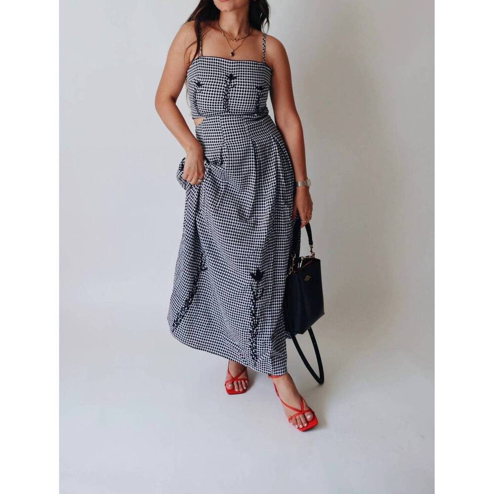 NEW HERSY gingham embroidered midi dress in black & white